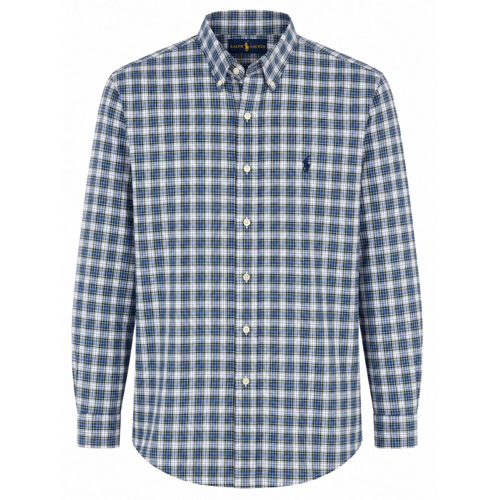 Ralph Lauren Men's 16.5/42 Plaid Button Down Shirt Blue Green White 100% Cotton